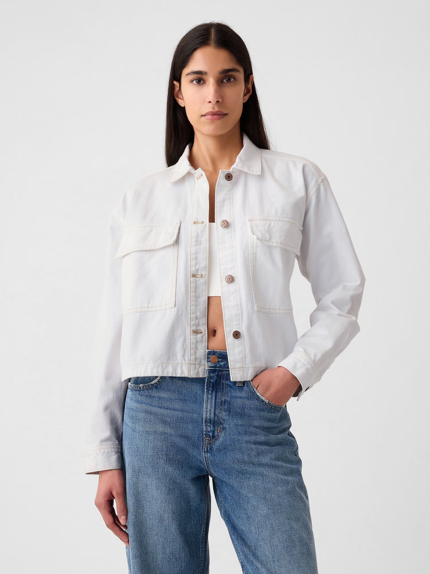 Cropped denim shirt jacket