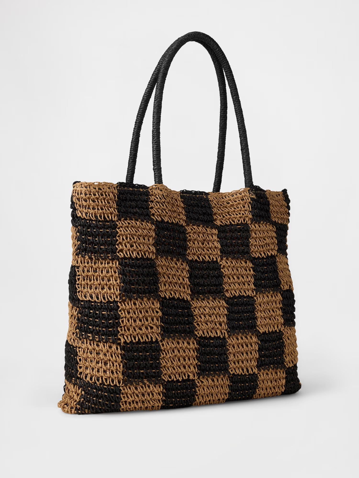 Gingham straw tote bag