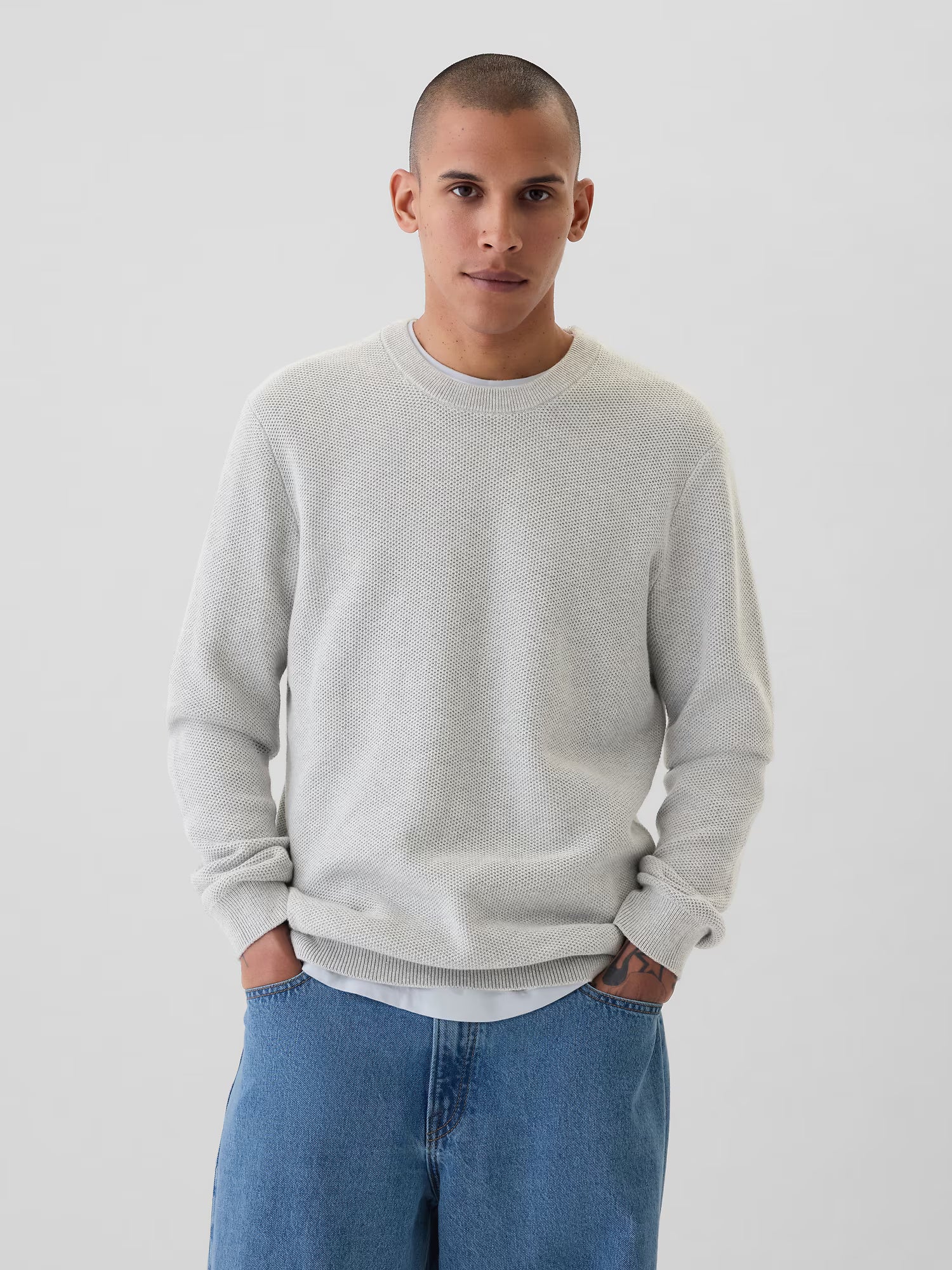 Gray denim merino wool pullover