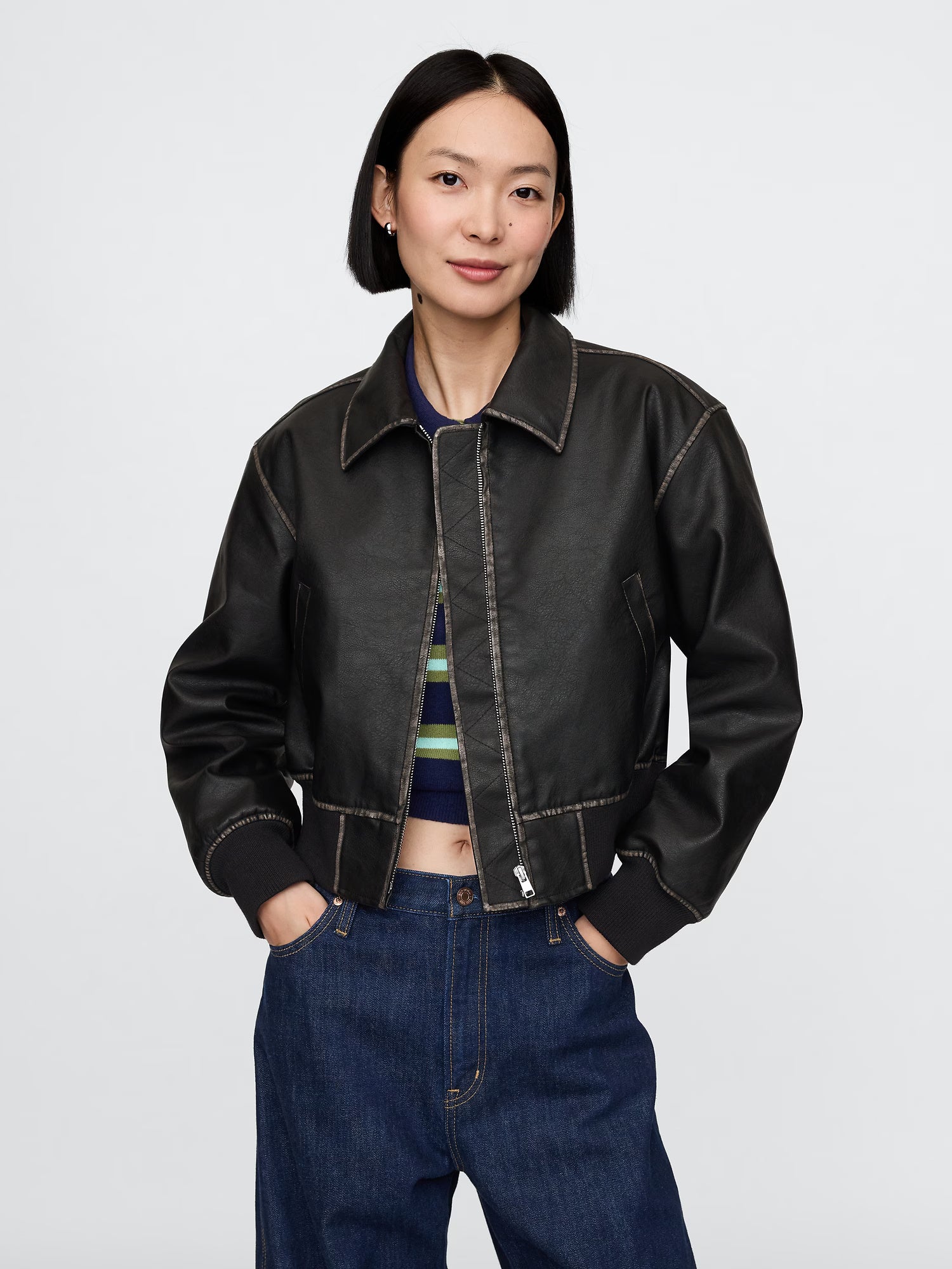 Leather bomber jacket