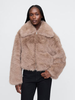 Leather faux fur coat