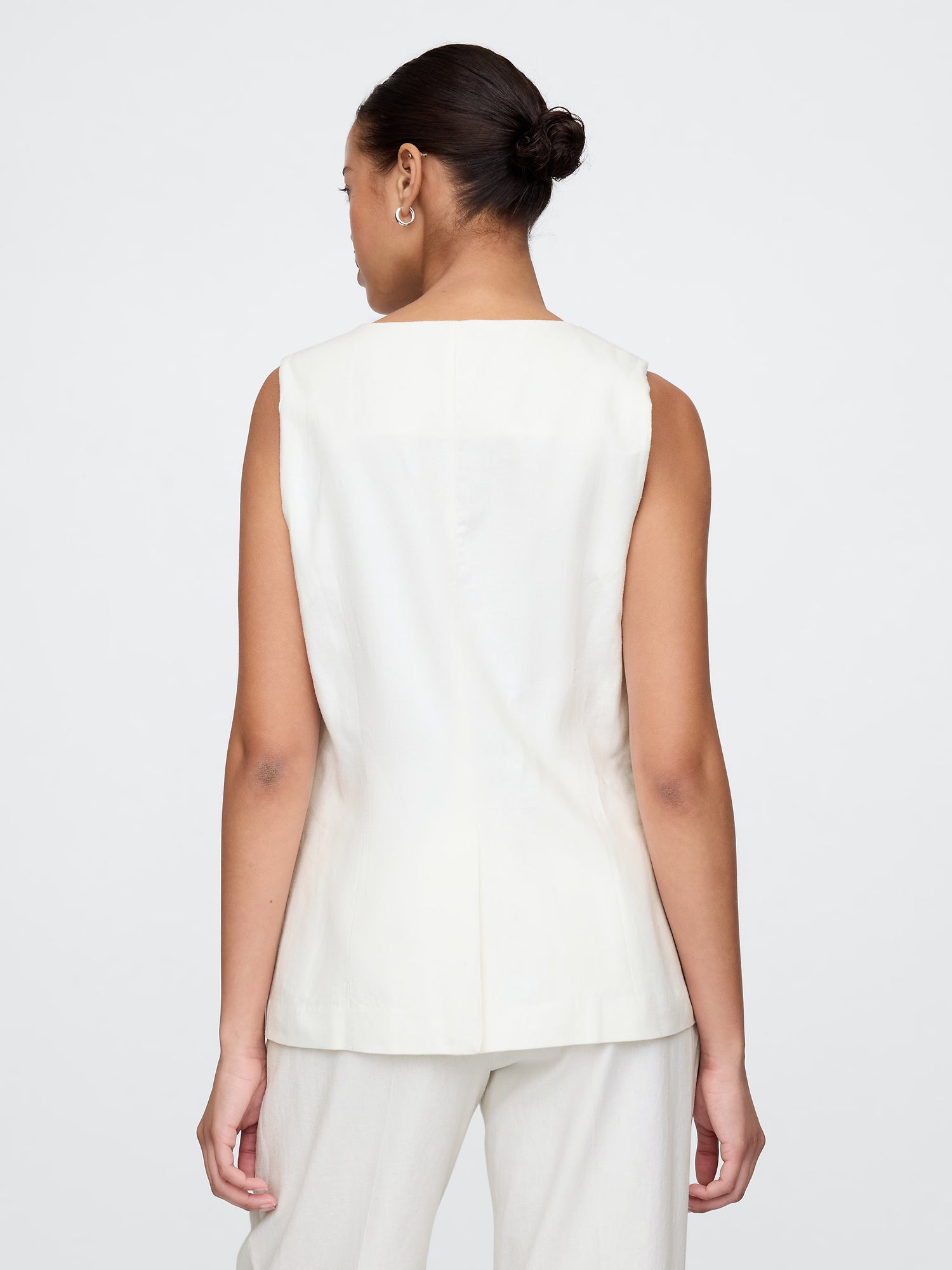 Linen-blend longline vest