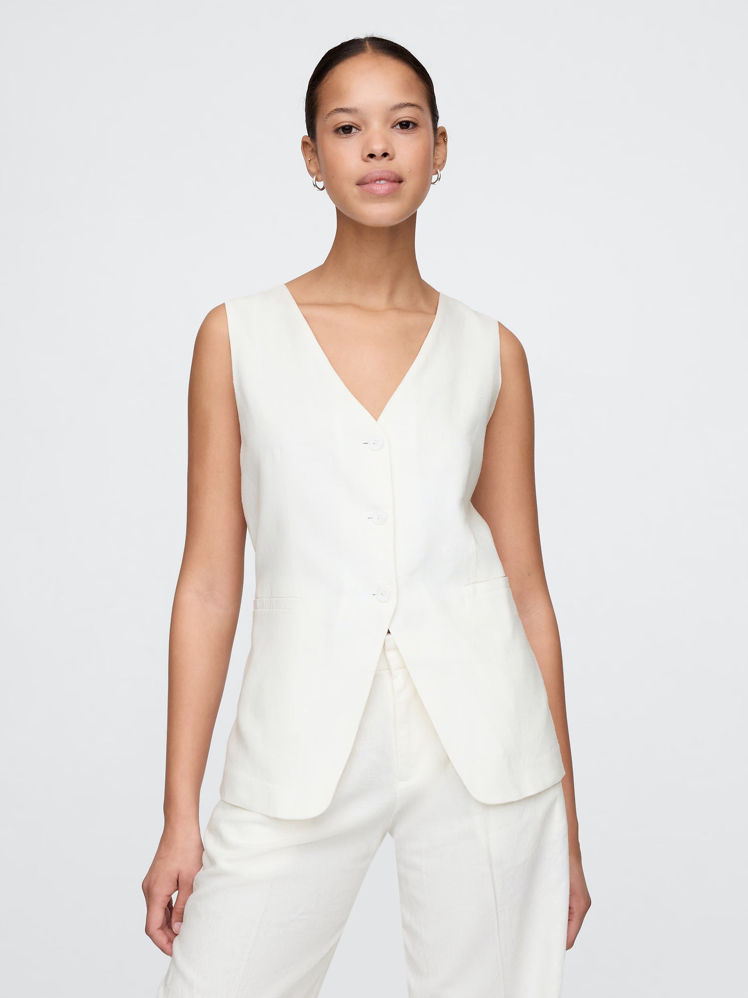 Linen-blend longline vest