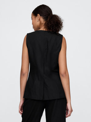 Linen-blend longline vest