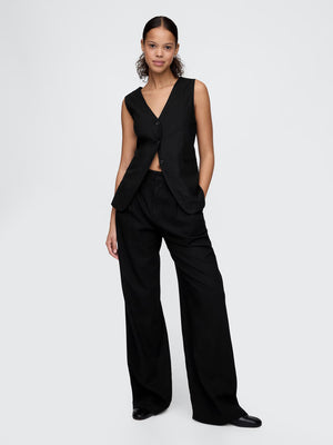 Linen-blend longline vest