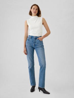 Modern funnel-neck ruched tank top