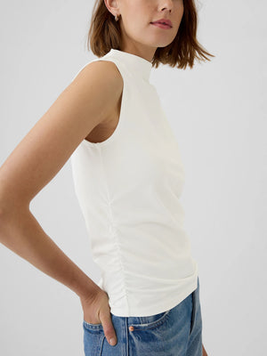 Modern funnel-neck ruched tank top