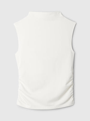 Modern funnel-neck ruched tank top
