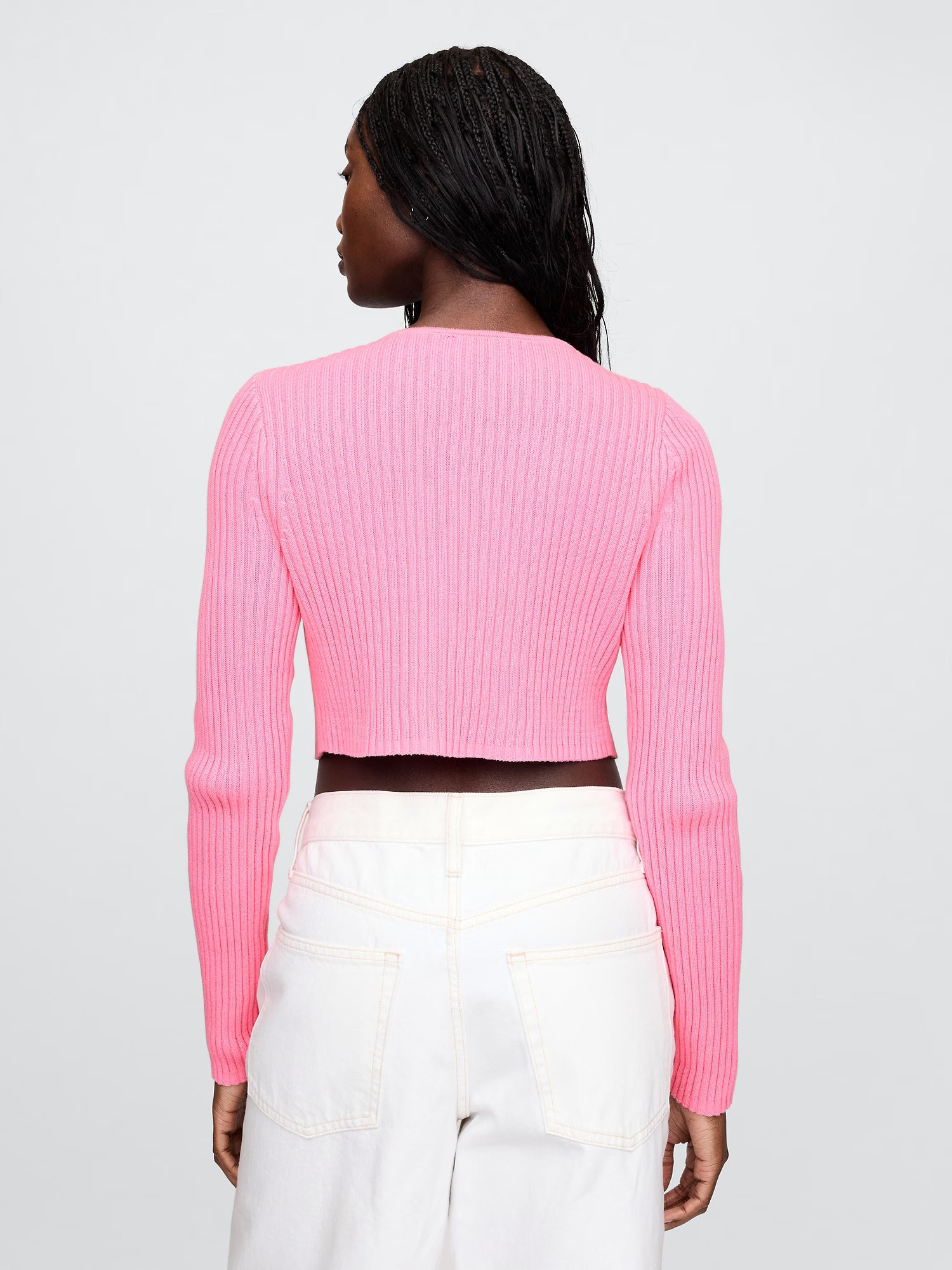 Pink leather long sleeve cardigan