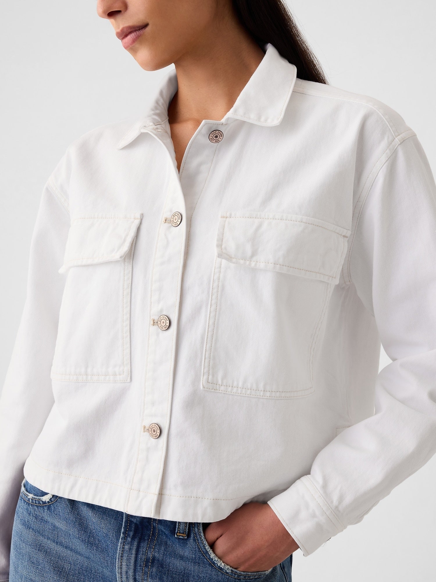 Cropped denim shirt jacket