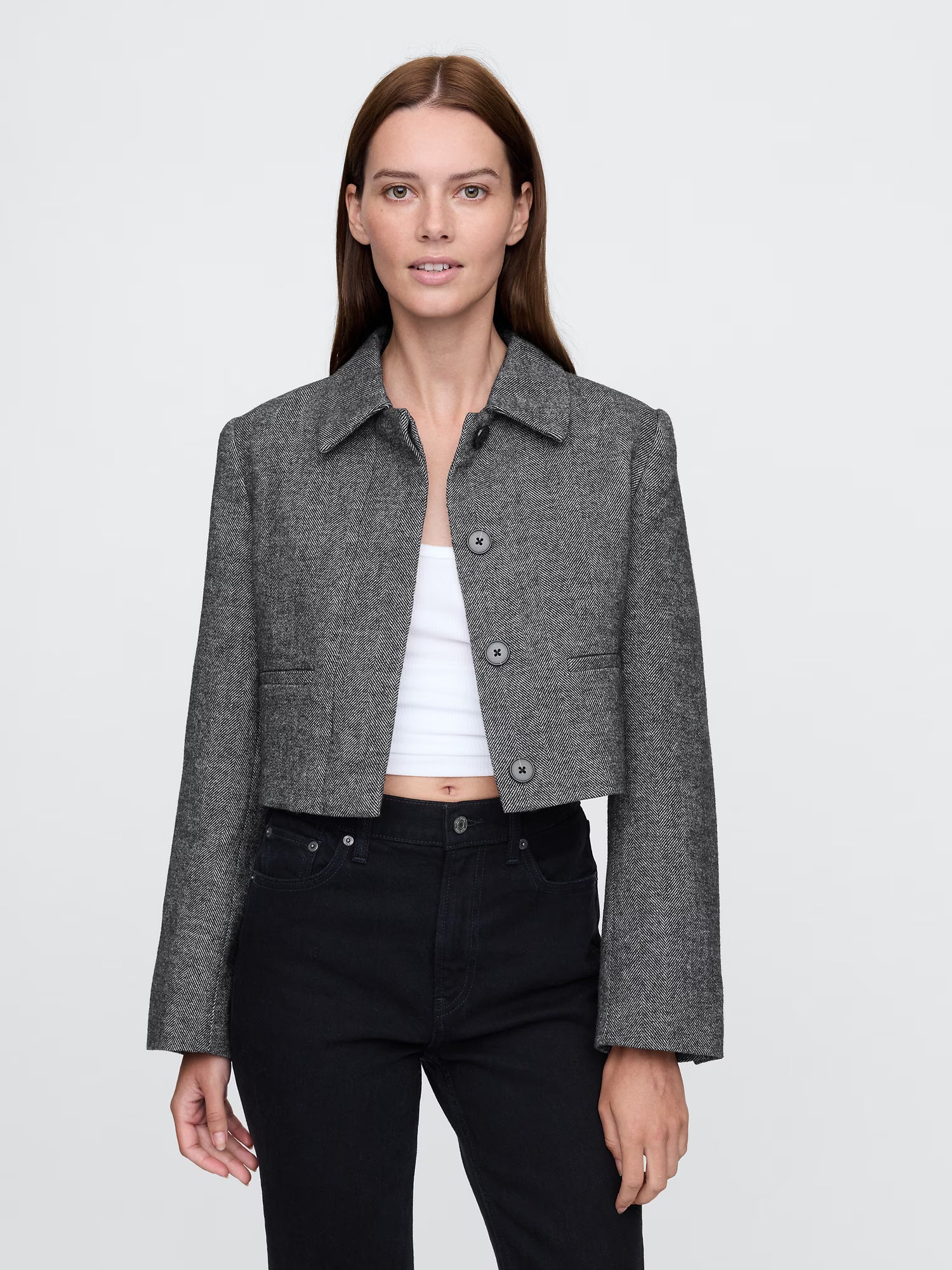 Cropped herringbone jacket