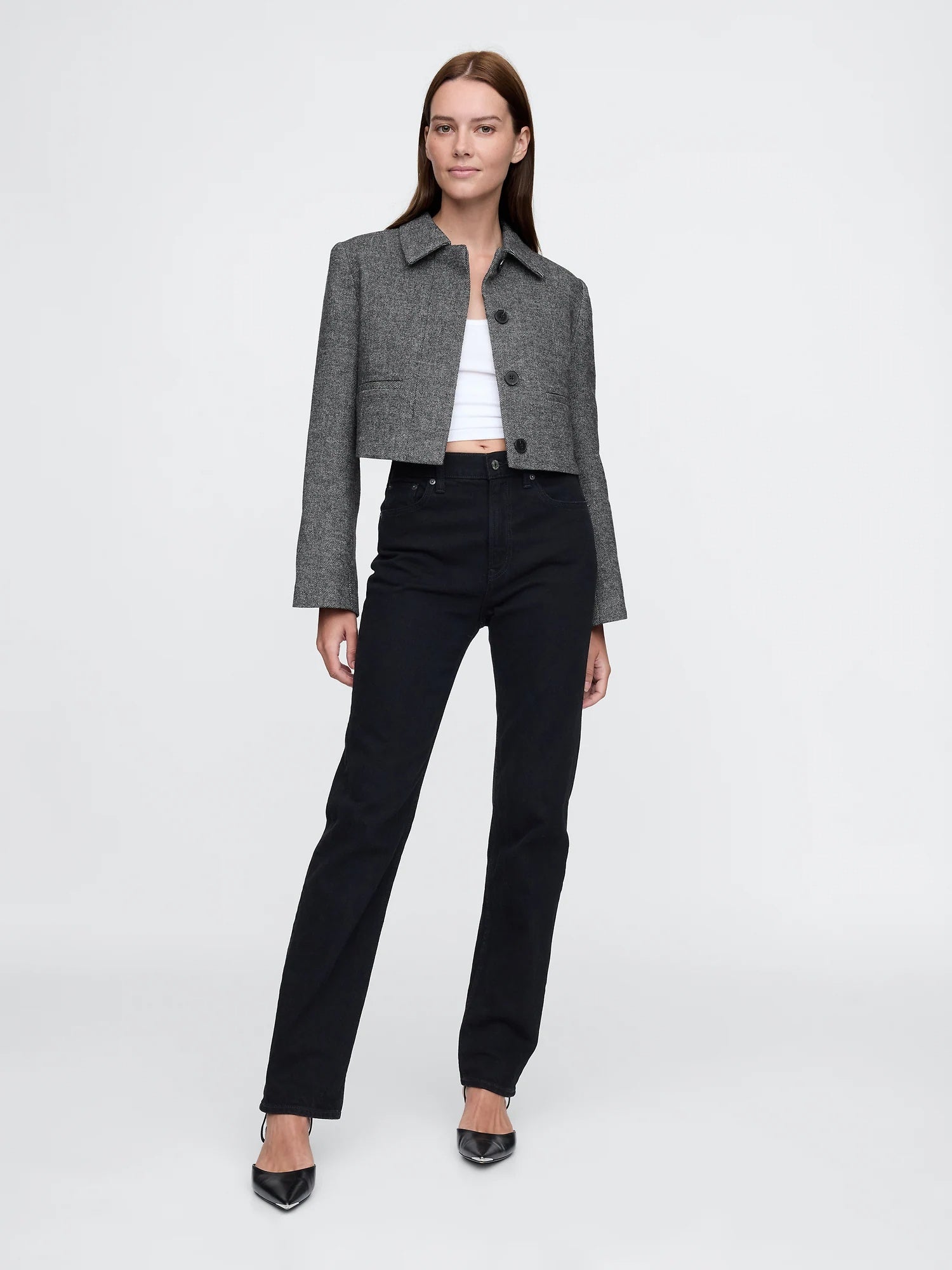 Cropped herringbone jacket