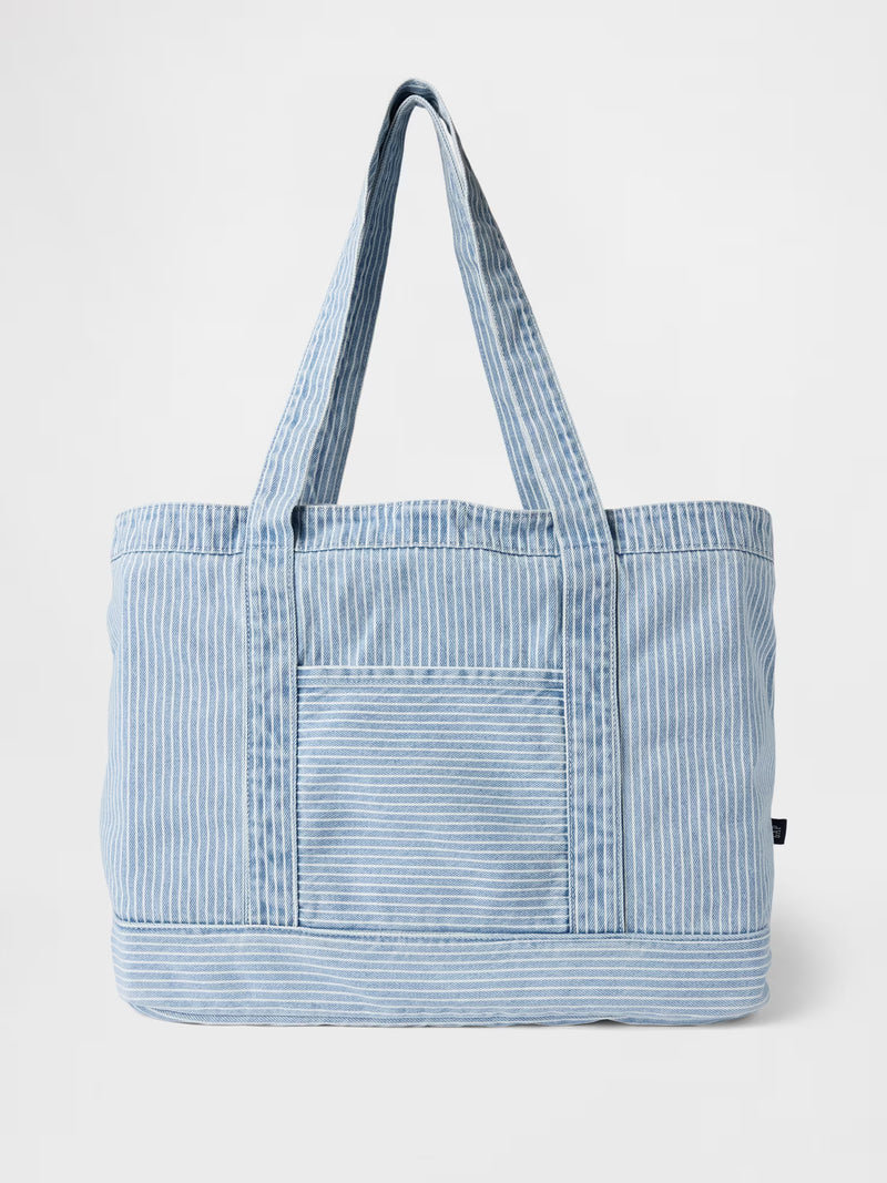 Denim stripe tote bag
