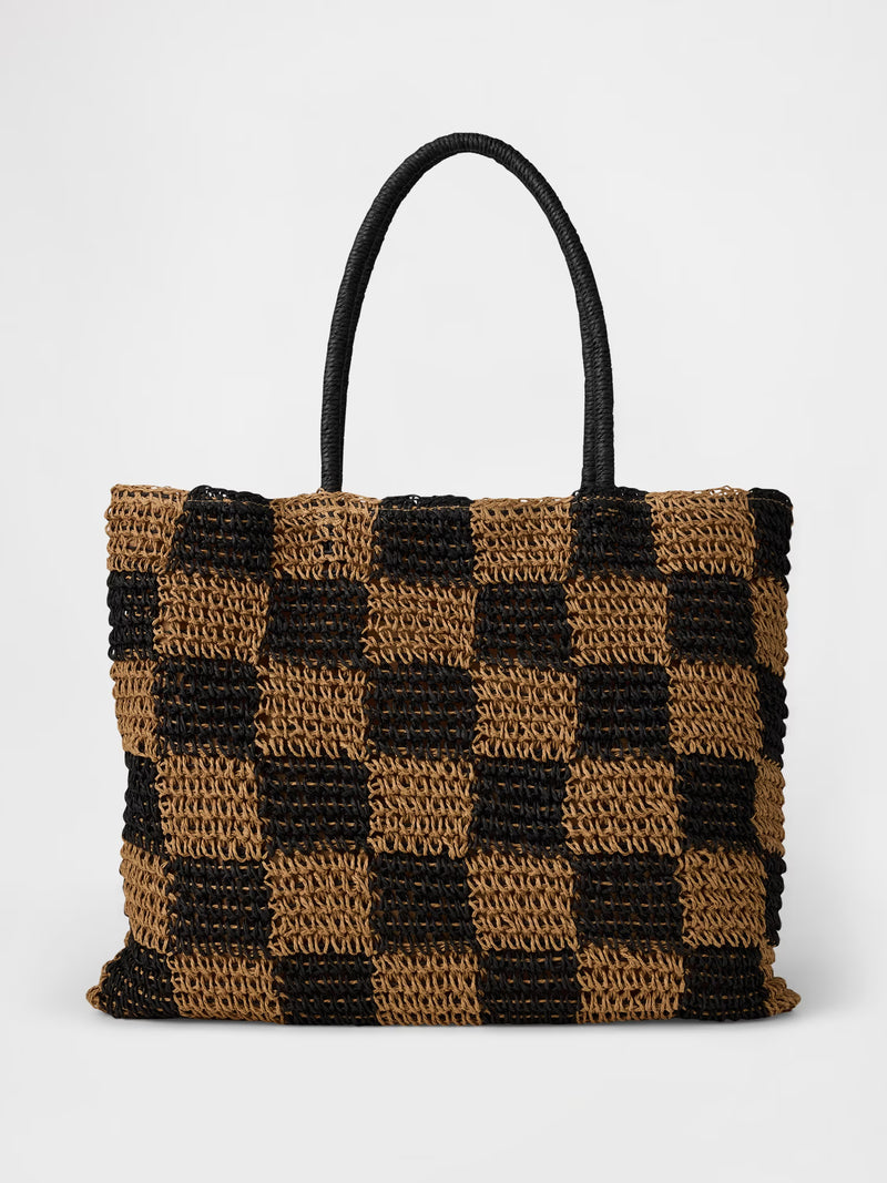 Gingham straw tote bag