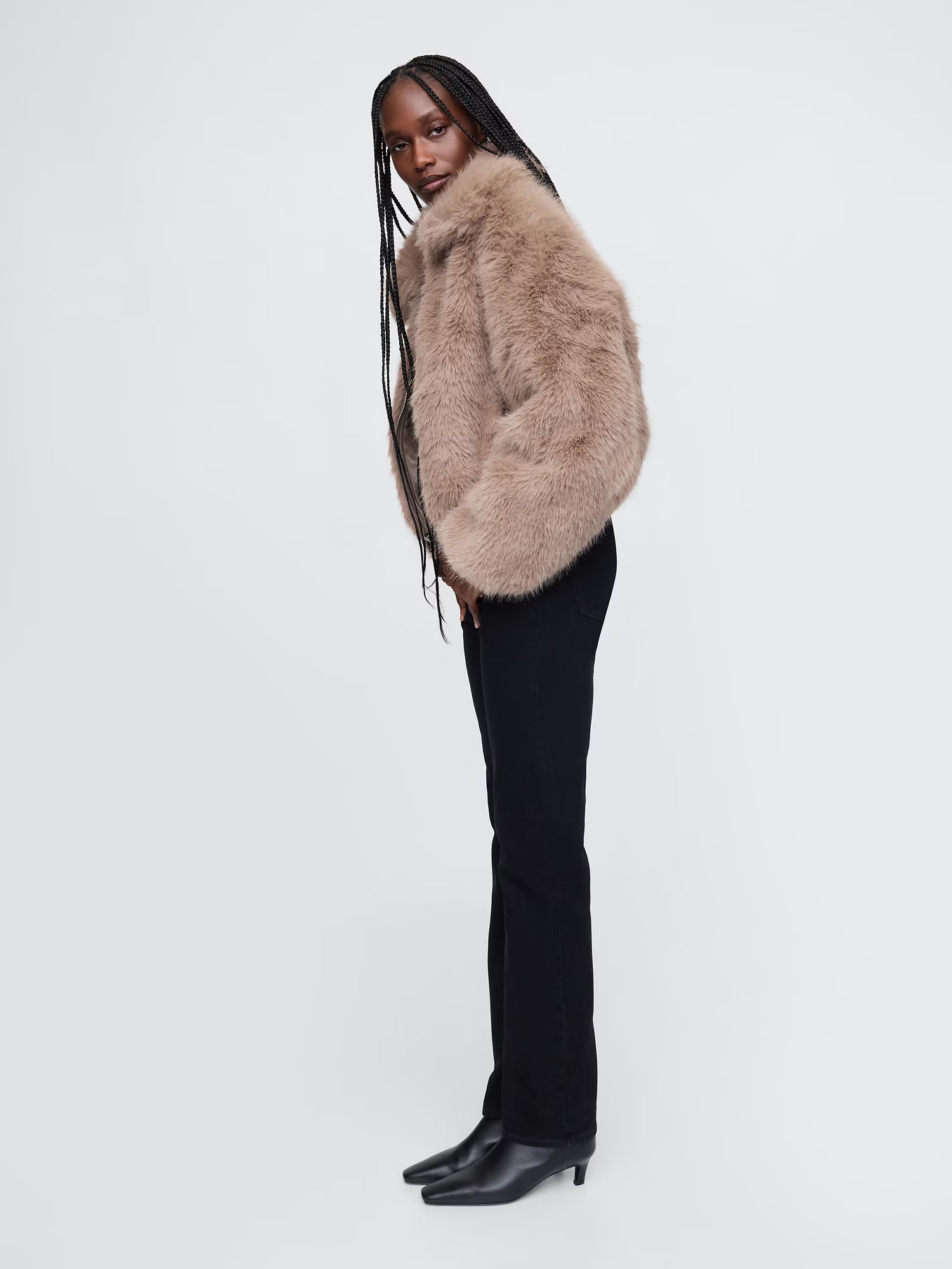 Leather faux fur coat