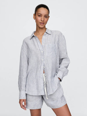 Leather oversized linen shirt
