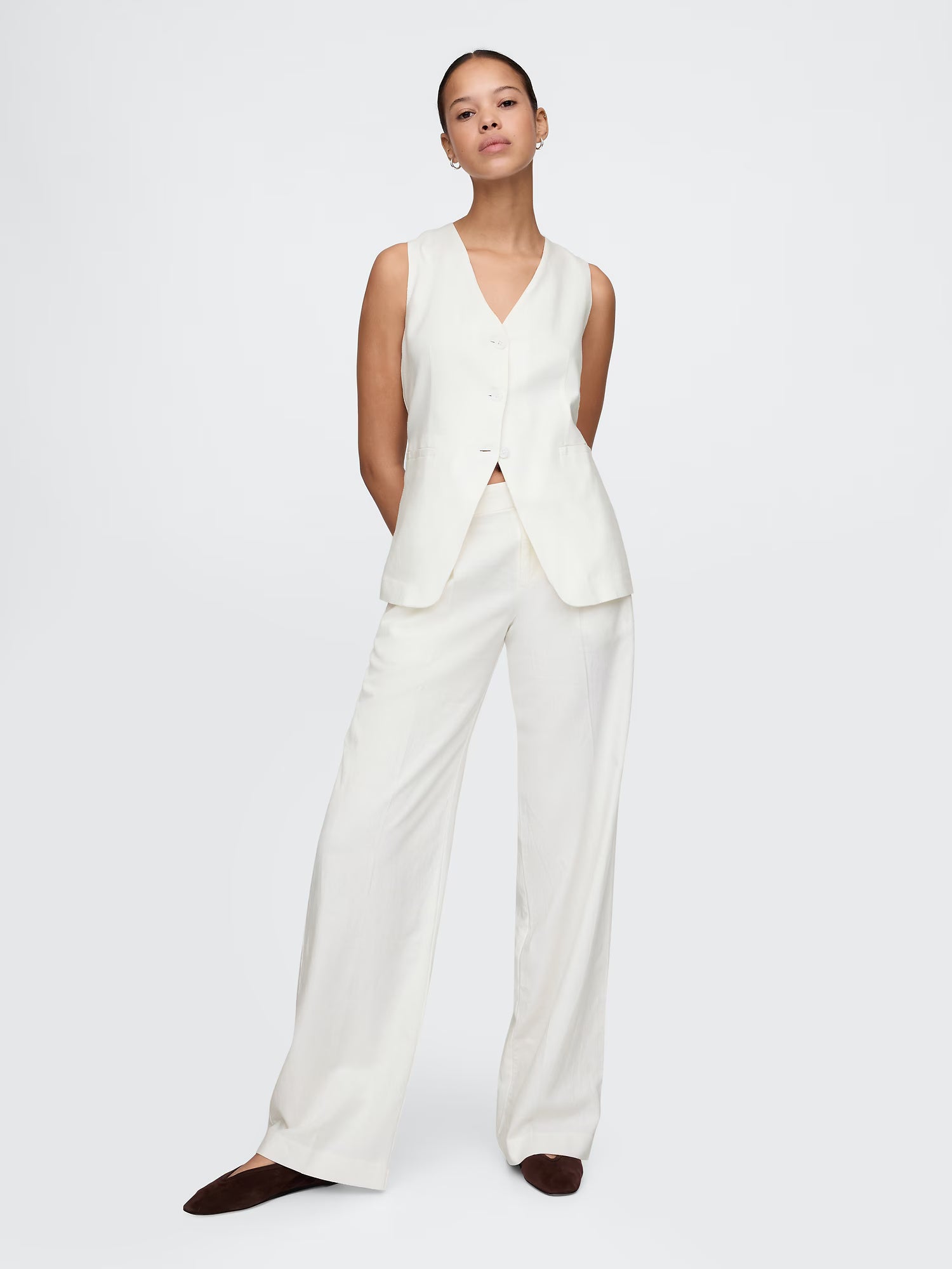 Linen-blend longline vest