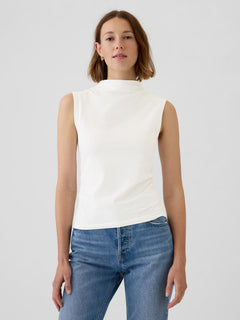 Modern funnel-neck ruched tank top