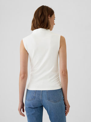 Modern funnel-neck ruched tank top