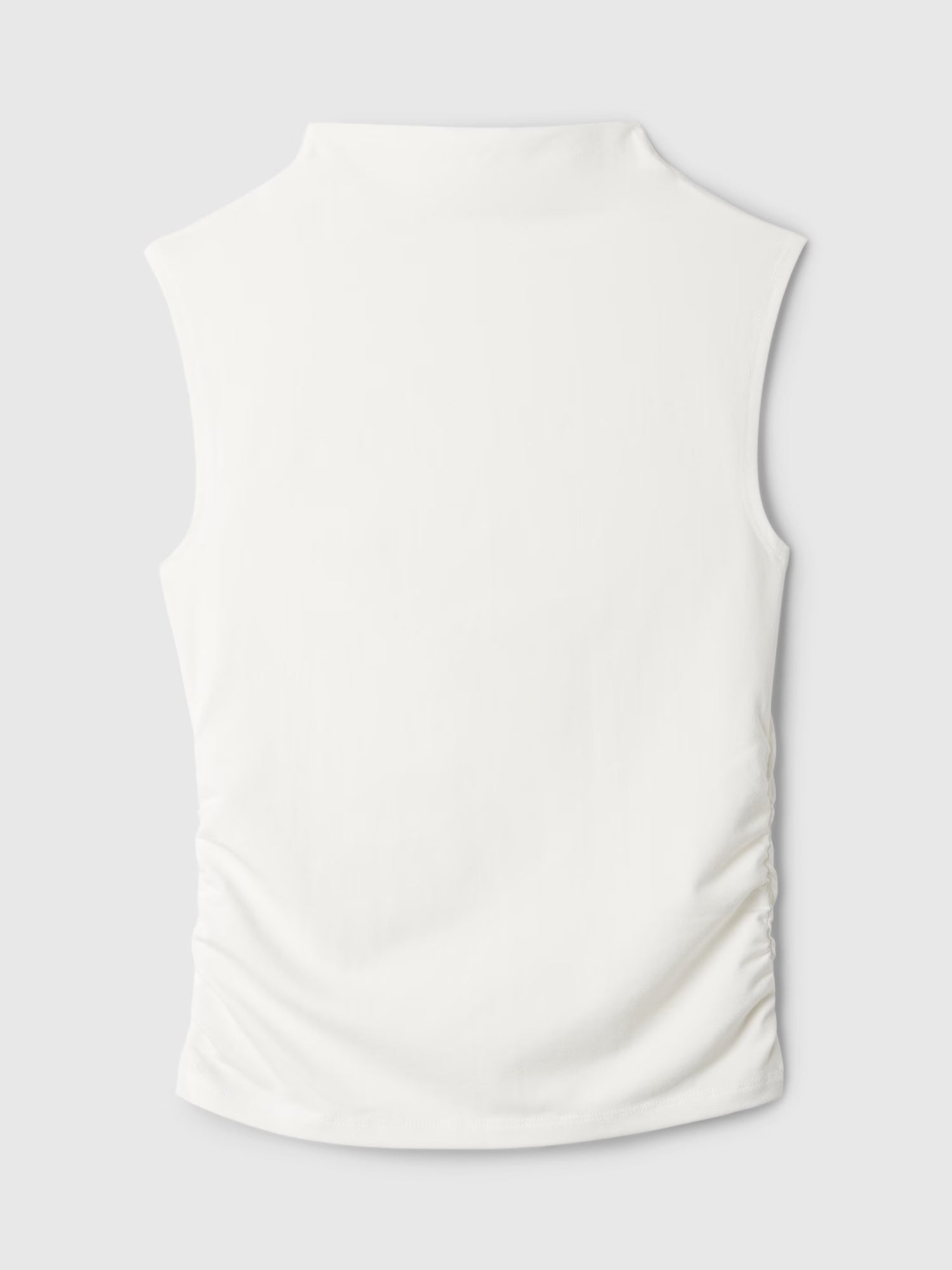 Modern funnel-neck ruched tank top