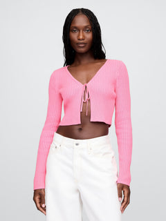 Pink leather long sleeve cardigan