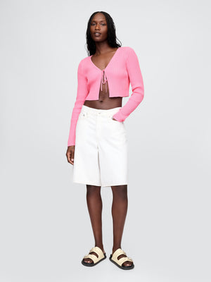 Pink leather long sleeve cardigan
