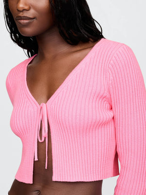Pink leather long sleeve cardigan