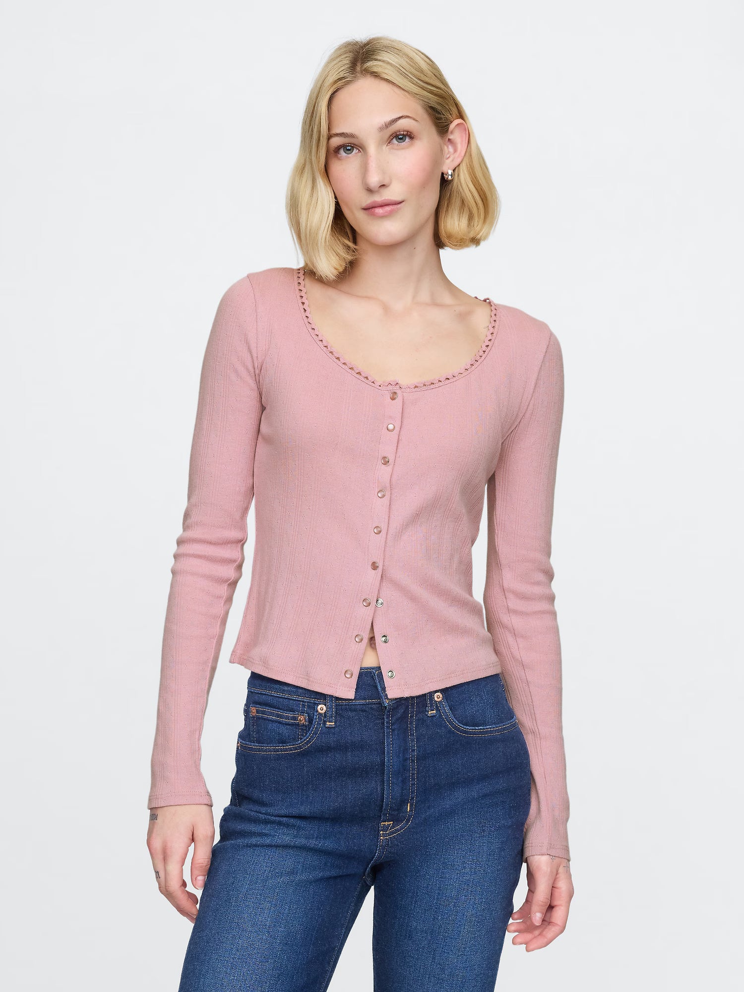Cropped pointelle cardigan