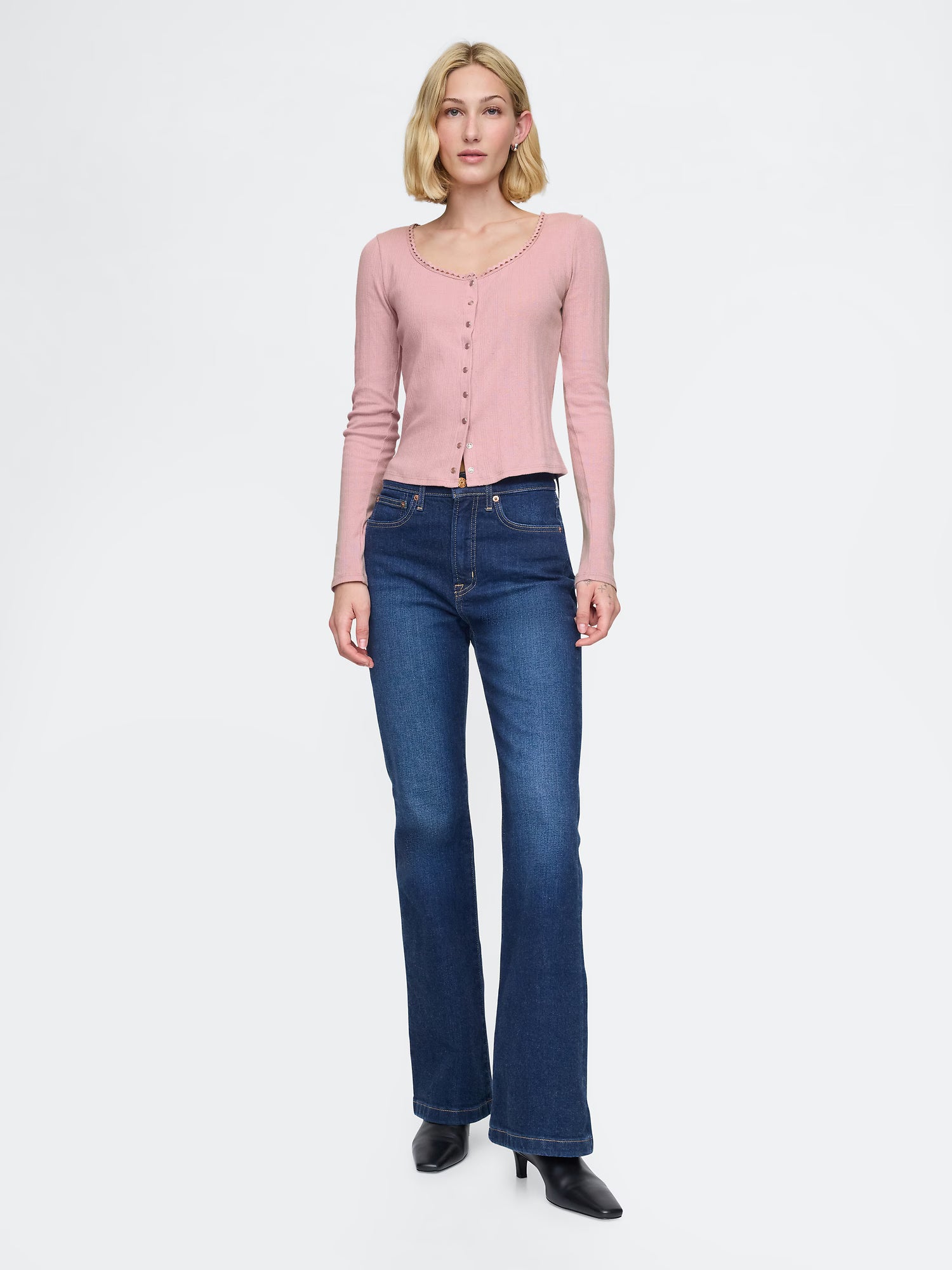 Cropped pointelle cardigan