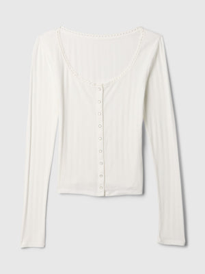 Cropped pointelle cardigan