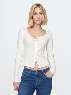 Cropped pointelle cardigan