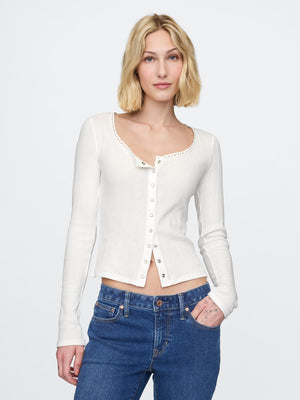 Cropped pointelle cardigan