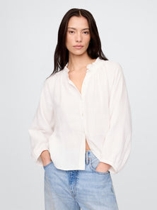 White ruffled collar shirt
