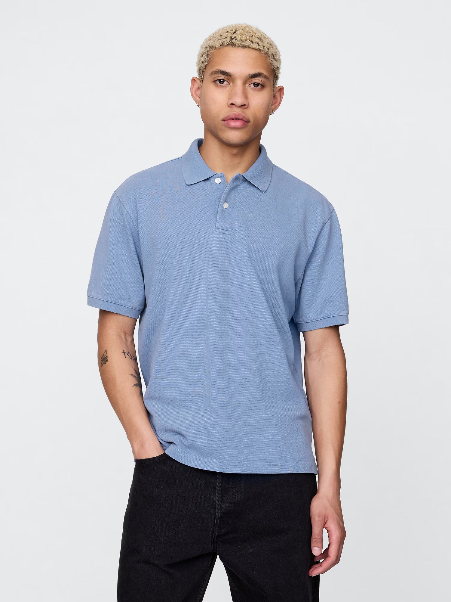 Casual blue short sleeve polo shirt